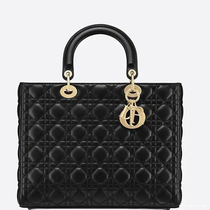 Cheap Dior Bag Gold Bag Cannage Black Dior Lady Large Lambskin 0225