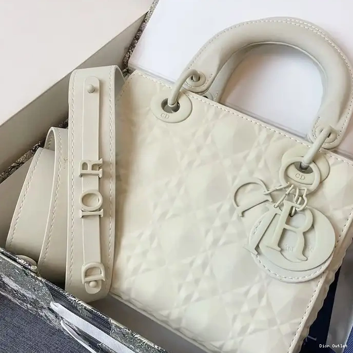 Dior Factory Outlet Frosted Bag Calfskin Ultramatte Dior Cannage White Lady Small 0224