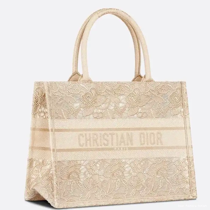 Dior Outlet Macrame Canvas Tote Motif D-Lace Book Dior Beige 0216