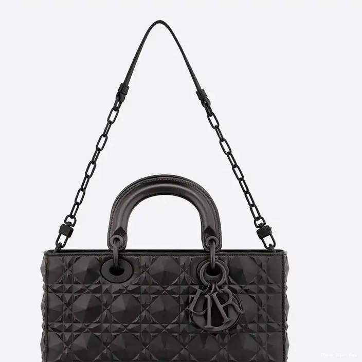 Dior Factory Outlet Diamond Medium Bag with Calfskin Lady Motif Black Ultramatte D-Joy Cannage 0222