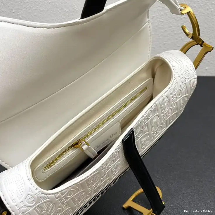 Cheap Dior Bag Saddle Christian Calfskin White Bag Embossed Black Dior Oblique 0227