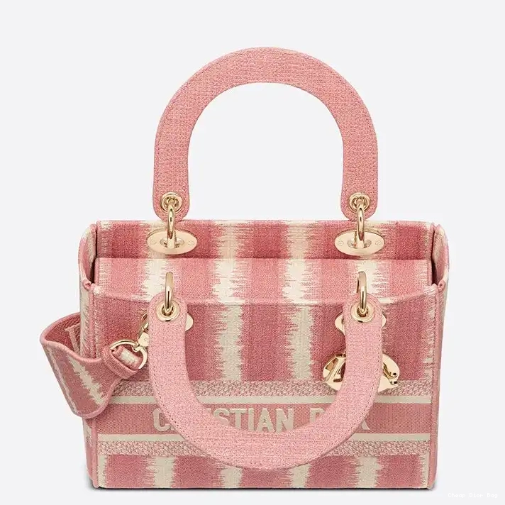 Dior Outlet D-Stripes Lady Canvas Medium Pink D-lite Motif Bag 0212