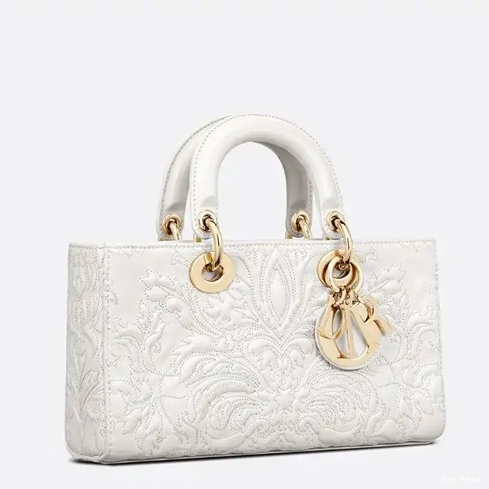 Dior Outlet Motif D-Joy White Lady Quilted-Effect Bag Ornamental Medium Lambskin 0220