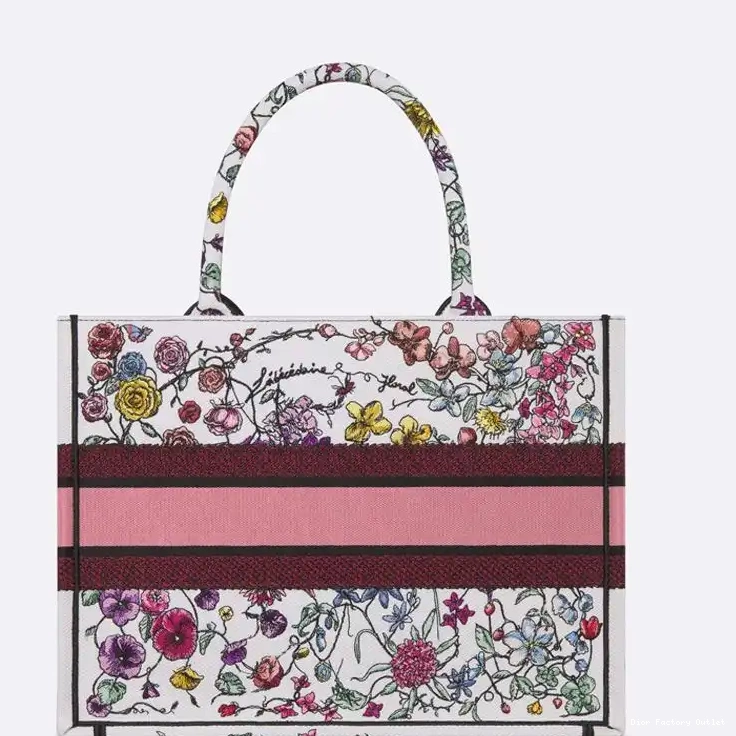 Dior Outlet Motif Dior Tote Florilegio Pink White Book Canvas 0219