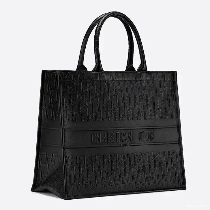 Dior Outlet Book Oblique Dior Black Calfskin Embossed Tote 0213