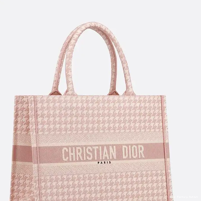 Cheap Dior Bag Macro Dior Motif Cherry Book Canvas Tote Houndstooth 0218