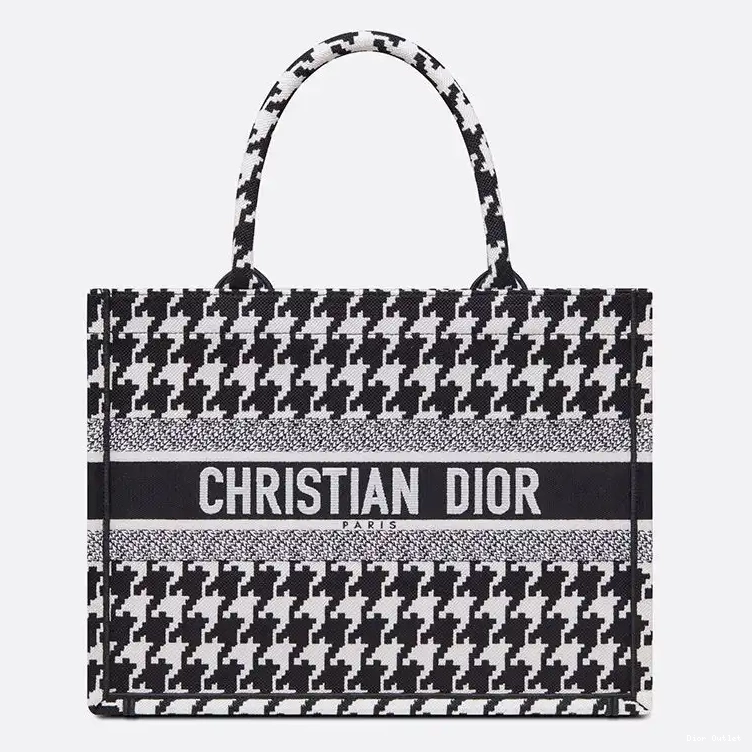 Dior Factory Outlet Motif Black Dior Canvas Book Macro Houndstooth Tote 0224