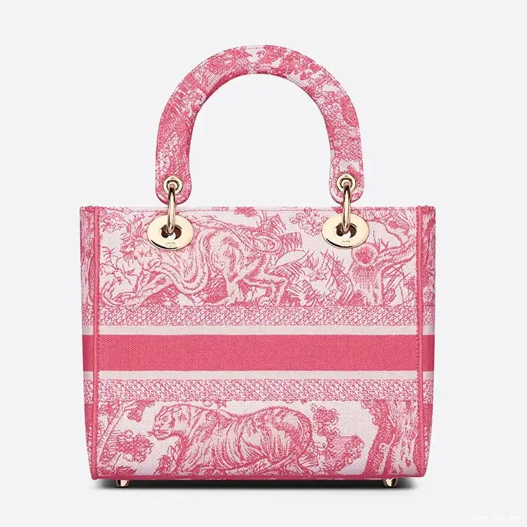 Cheap Dior Bag D-lite Rose Canvas Lady Motif Medium de Jouy Toile Bag 0215