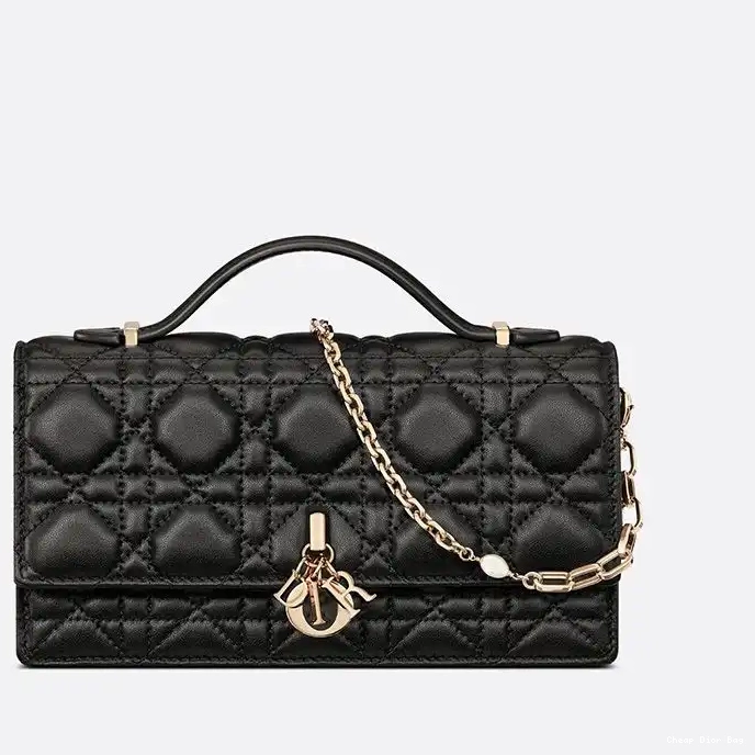 Cheap Dior Bag Mini Handle Miss Cannage Bag Dior Lambskin Top Black 0212