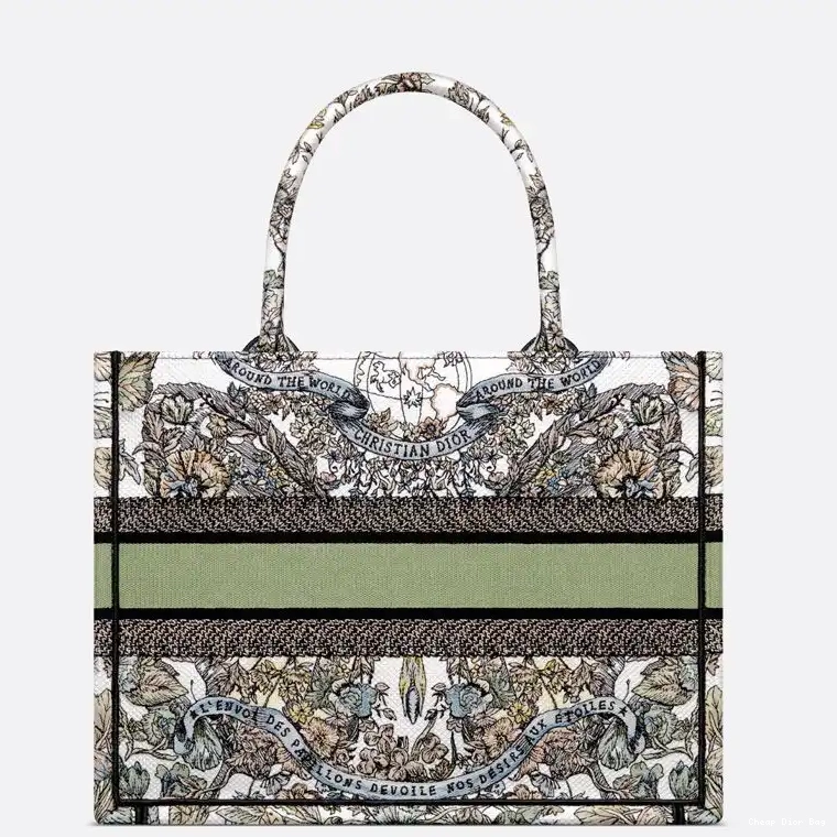 Dior Factory Outlet World Book Green Dior The Butterfly Around White Tote Canvas Motif 0215