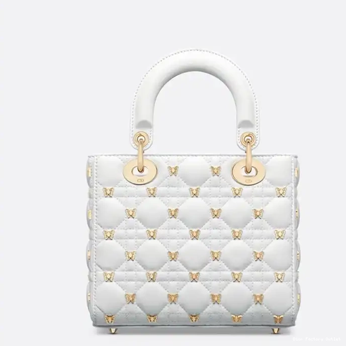 Cheap Dior Bag Bag Small White with Cannage Studs Dior Butterfly Lady Lambskin 0213