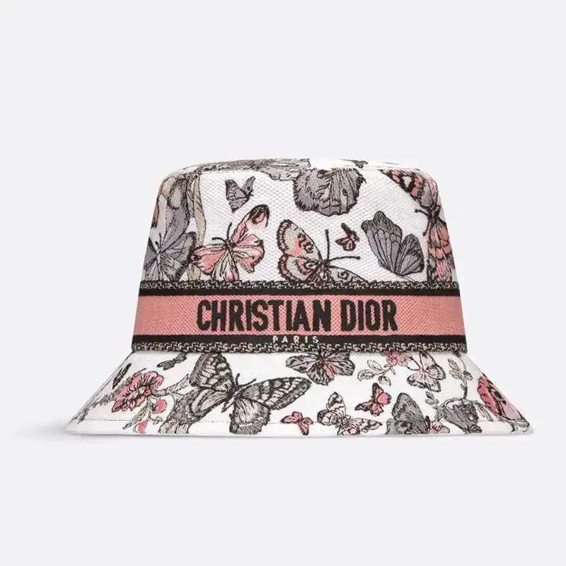 Dior Outlet Christian Dior Bucket Hat Toile de Jouy Mexico Motif Cotton White Pink 0206