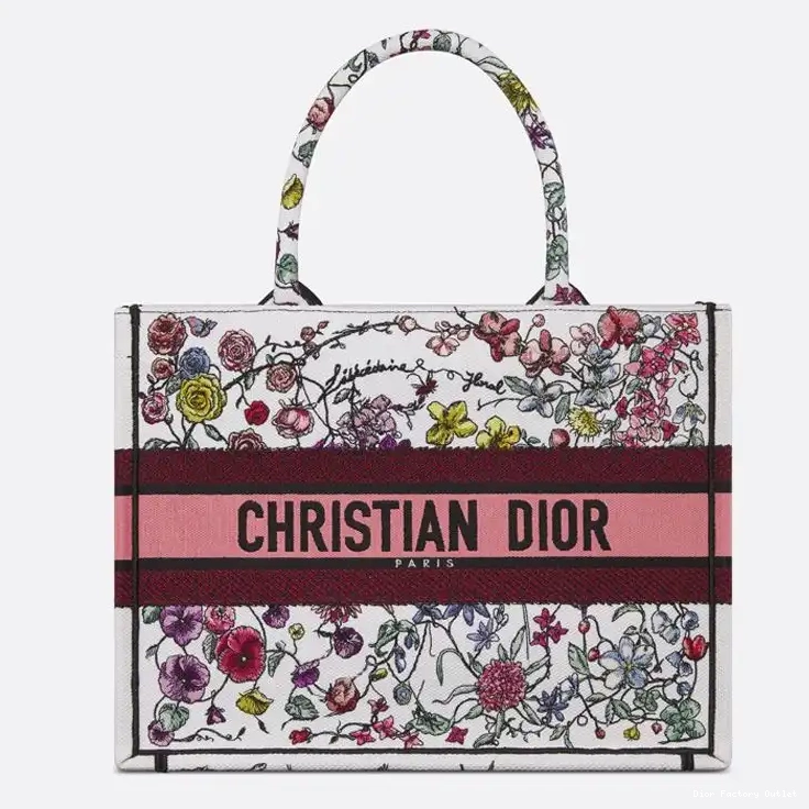 Dior Outlet Motif Dior Tote Florilegio Pink White Book Canvas 0219