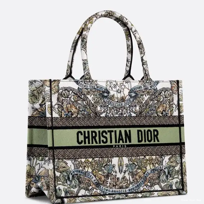 Dior Factory Outlet World Book Green Dior The Butterfly Around White Tote Canvas Motif 0215