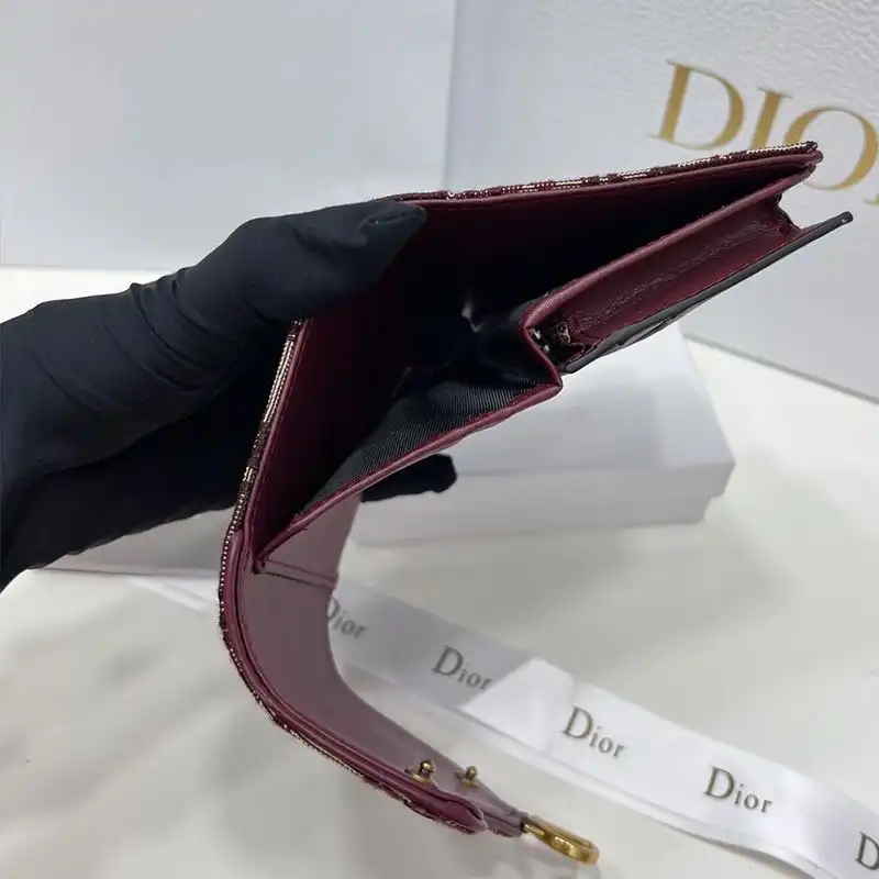 Cheap Dior Bag Dior Saddle Three-Fold Card Holder Oblique Motif Canvas Burgundy 0201