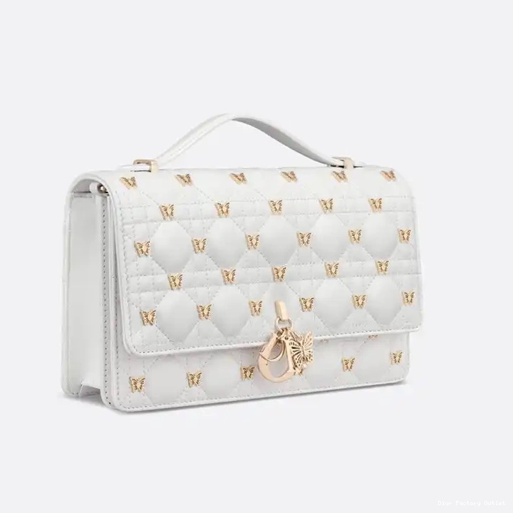 Dior Factory Outlet White Top Handle Dior Bag with Miss Lambskin Butterfly Studs Cannage 0210