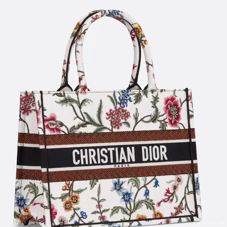 Dior Outlet Dior Motif Fleurs Book White Canvas Tote Petites 0221