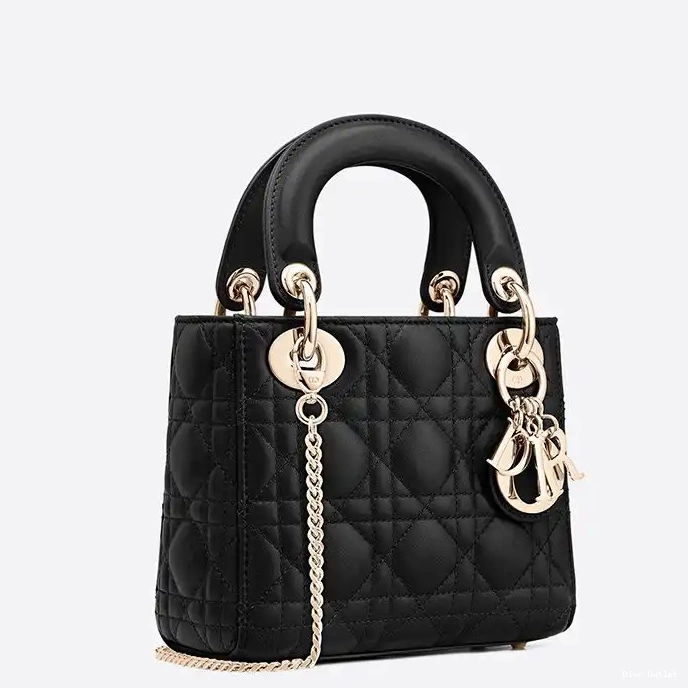 Dior Factory Outlet Cannage Lady Dior Bag Lambskin Black Mini 0224