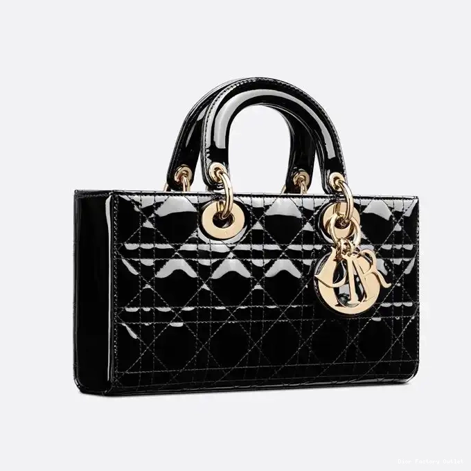 Dior Outlet Medium Lady D-Joy Black Calfskin Patent Bag Cannage 0213