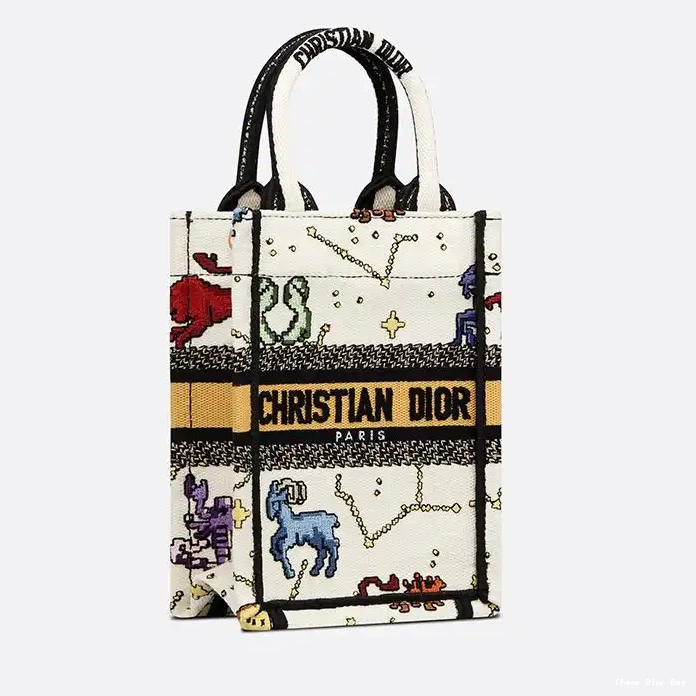 Dior Factory Outlet Miniature Canvas Zodiac Pixel Dior Tote White Motif Book 0221