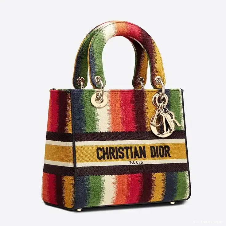 Dior Factory Outlet Lady Bag Multicolor Canvas Motif Medium D-Stripes D-lite 0209