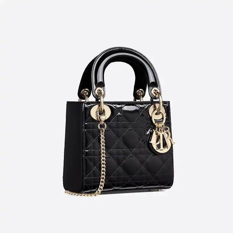 Dior Factory Outlet Mini Lady Dior Bag Patent Cannage Calfskin Black 0203