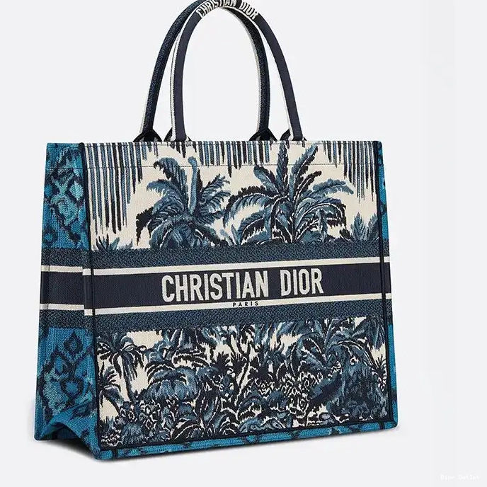 Dior Outlet Dior Tote Blue Canvas Motif Palms Book 0222