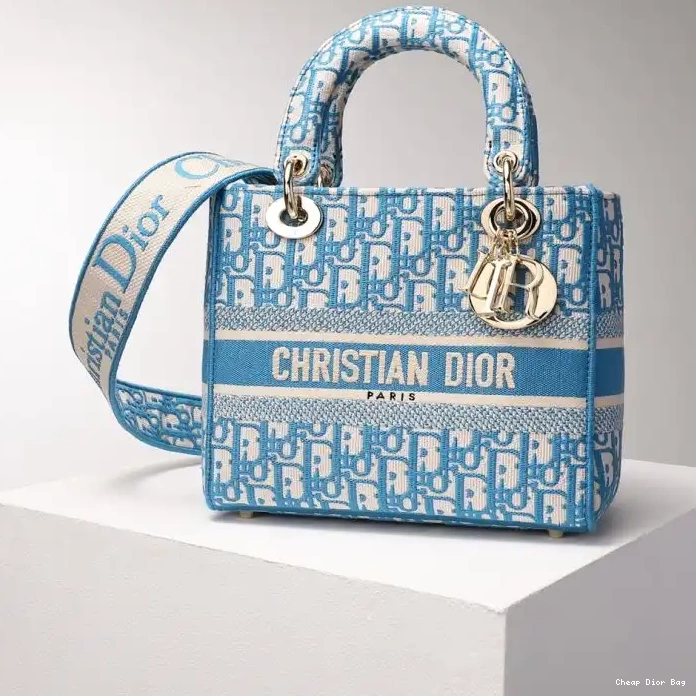 Dior Outlet Oblique Canvas Medium Blue Bag Light Lady D-lite Motif 0217