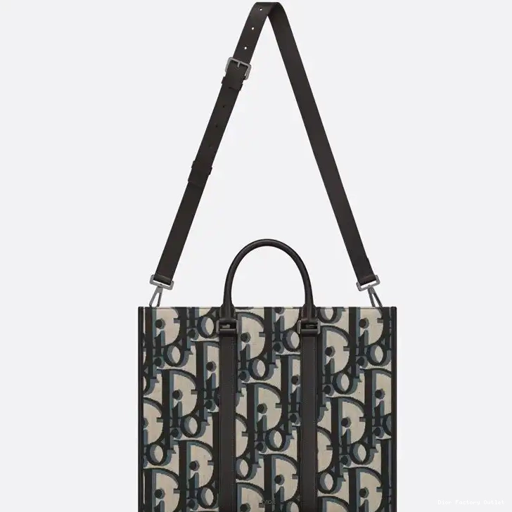 Dior Outlet Maxi Oblique Canvas Dior Blue East-West Motif Tote 0225