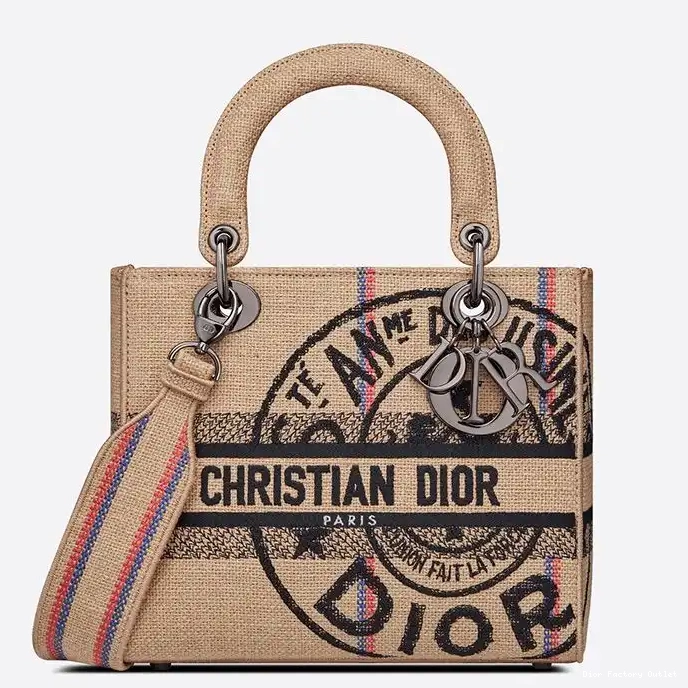 Dior Outlet Motif Beige Jute Lady Bag D-lite Medium Canvas 0223