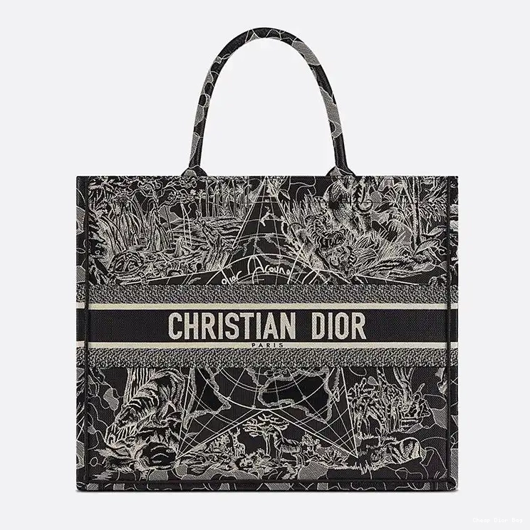 Dior Factory Outlet Black Tote Book Canvas Around World Dior the Motif 0221