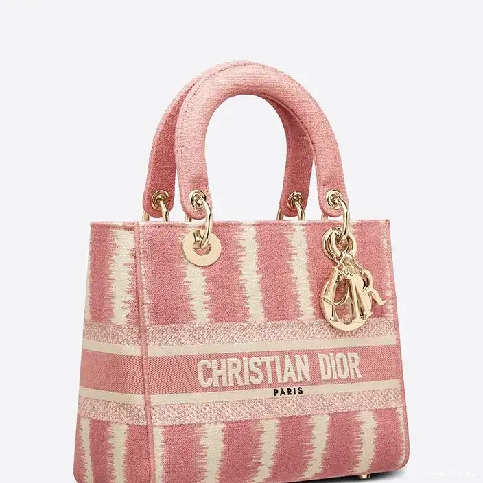 Dior Outlet D-Stripes Lady Canvas Medium Pink D-lite Motif Bag 0212