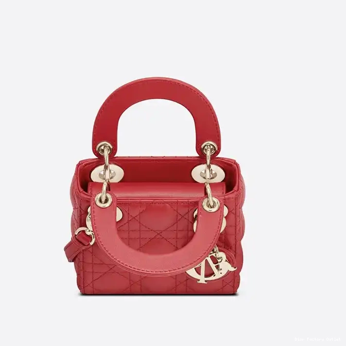 Dior Outlet Red Dior Lambskin Lady Cannage Bag Micro 0223