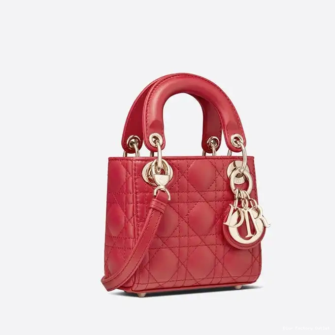 Dior Outlet Red Dior Lambskin Lady Cannage Bag Micro 0223