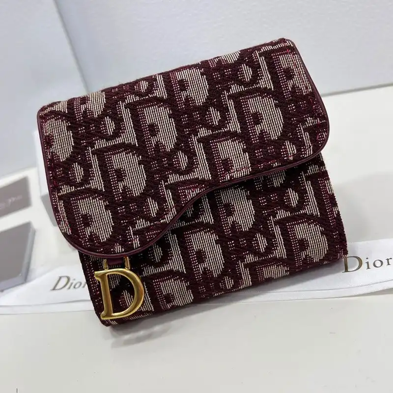 Cheap Dior Bag Dior Saddle Three-Fold Card Holder Oblique Motif Canvas Burgundy 0201