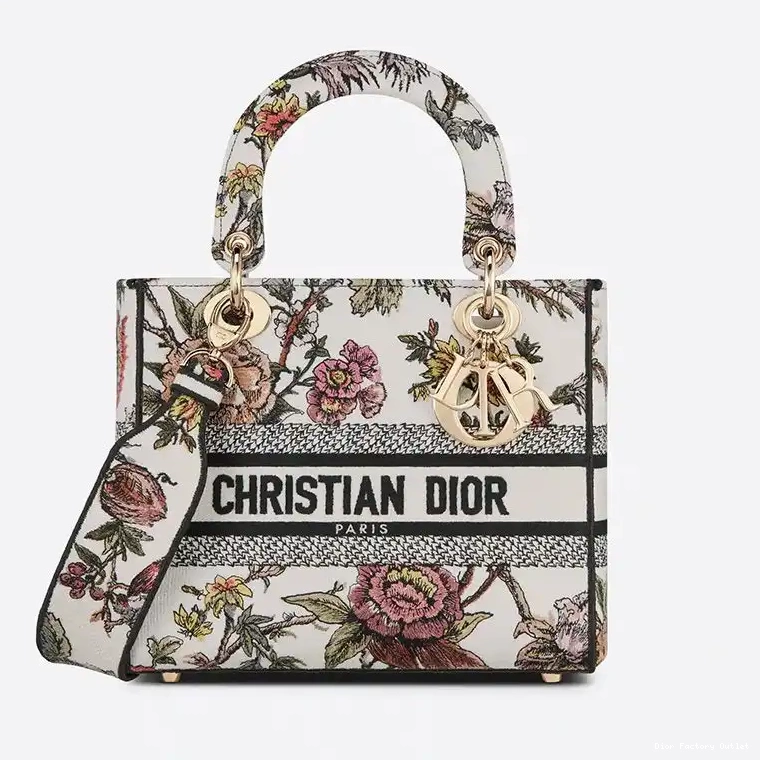 Dior Outlet Botanique Bag Motif Jardin Lady White D-lite Medium Canvass 0214