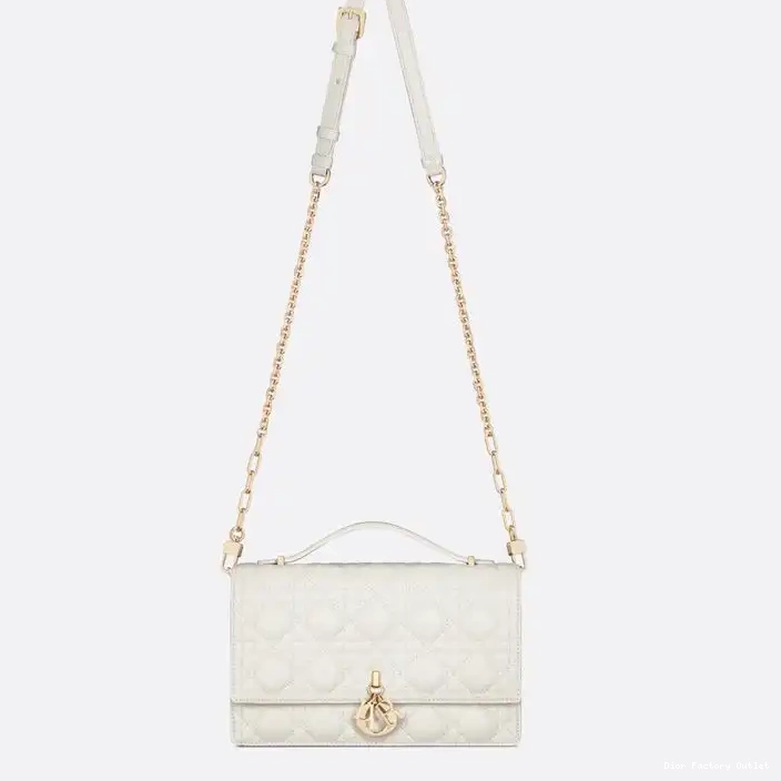 Dior Outlet Small Dior Cannage Miss Bag White Top Handle Lambskin 0225