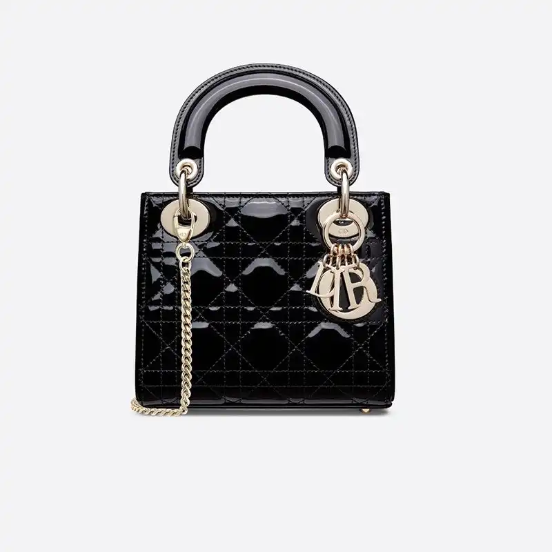 Dior Factory Outlet Mini Lady Dior Bag Patent Cannage Calfskin Black 0203