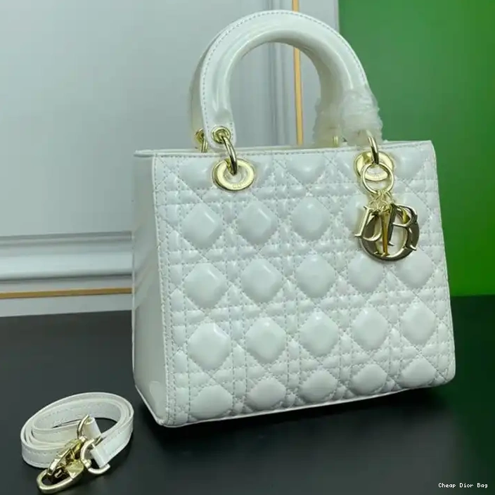 Dior Factory Outlet White Lady Dior Gold Cannage Medium Bag Calfskin Patent 0210