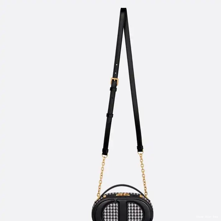 Dior Outlet CD Black Cotton Motif Oval Bag Signature Camera Dior Houndstooth 0210