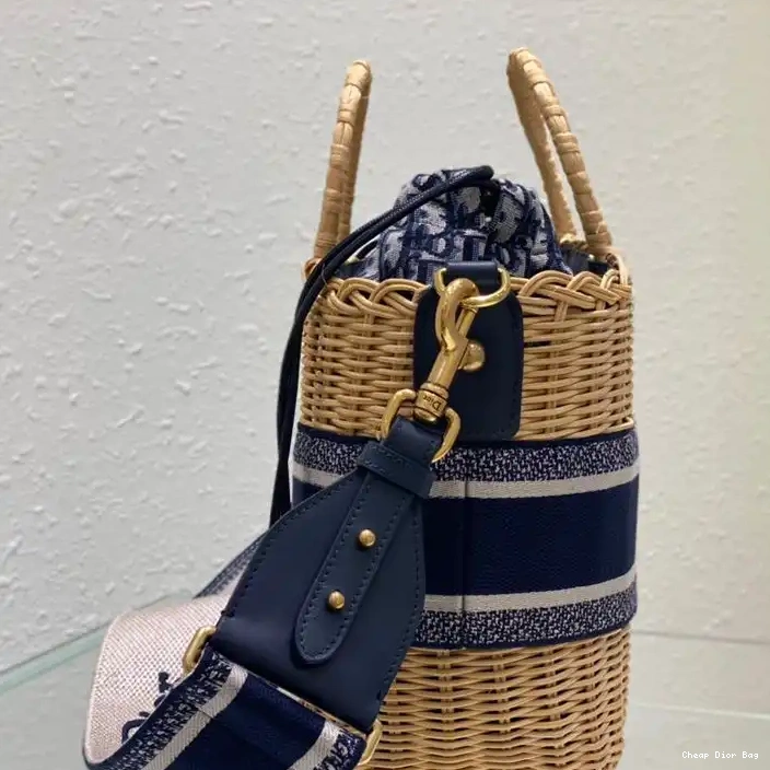 Dior Factory Outlet Wicker Bag Oblique Canvas Motif Basket Blue and Dior 0217