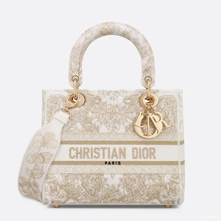 Dior Factory Outlet Around Bag Motif Lady World White The Medium Canvas D-lite Butterfly Gold 0224