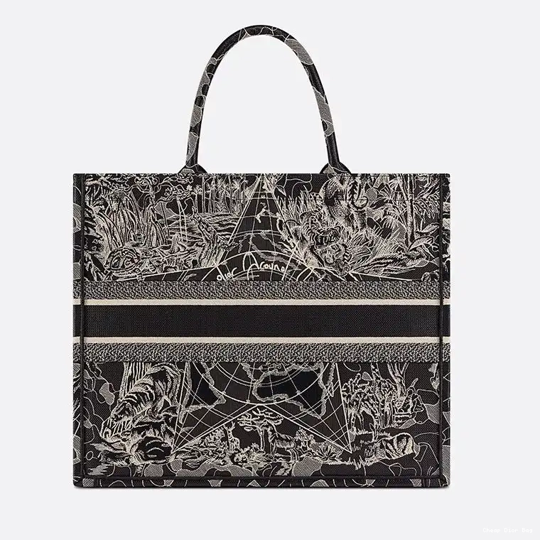 Dior Factory Outlet Black Tote Book Canvas Around World Dior the Motif 0221