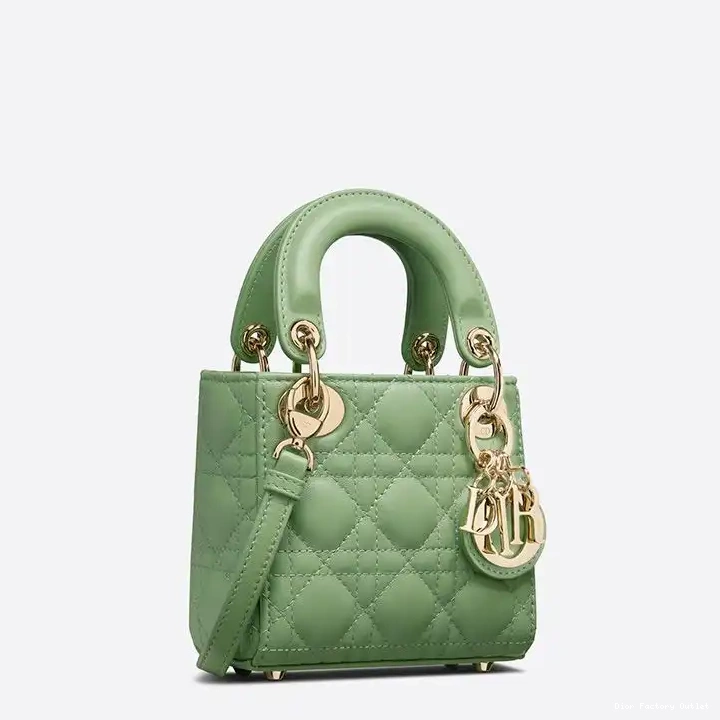 Cheap Dior Bag Micro Bag Lady Lambskin Dior Green Cannage 0225