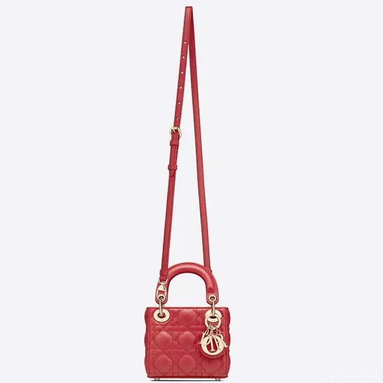 Dior Outlet Red Dior Lambskin Lady Cannage Bag Micro 0223