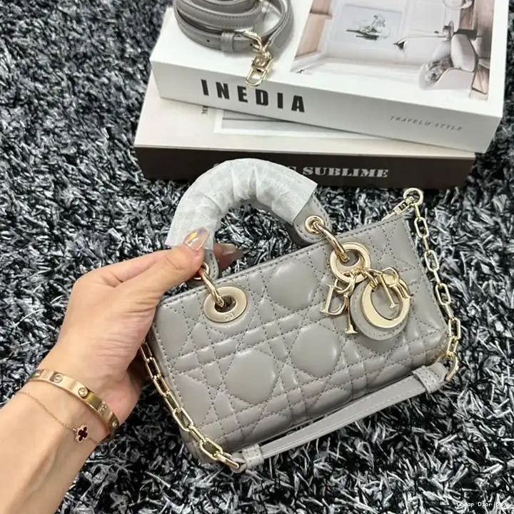 Dior Factory Outlet Lady Grey Lambskin D-Joy Micro Bag Cannage 0217