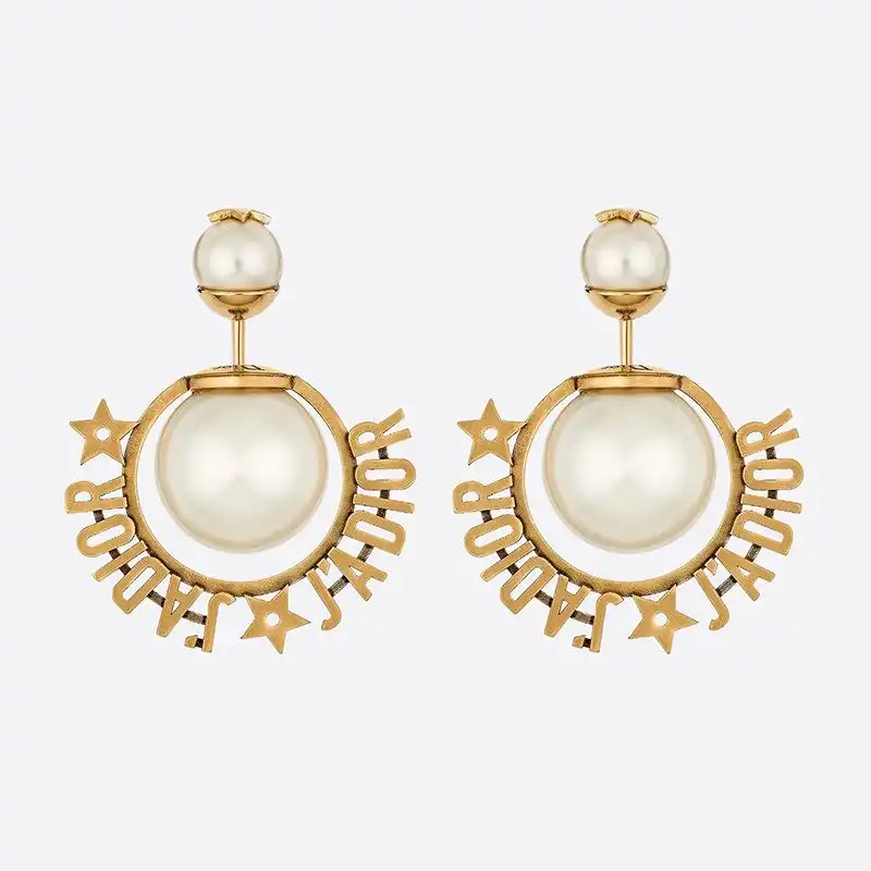 Dior Factory Outlet J'Adior Dior Tribales Earrings Metal and White Resin Pearls Gold 0204