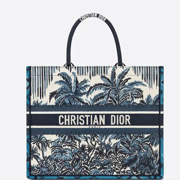 Dior Outlet Dior Tote Blue Canvas Motif Palms Book 0222