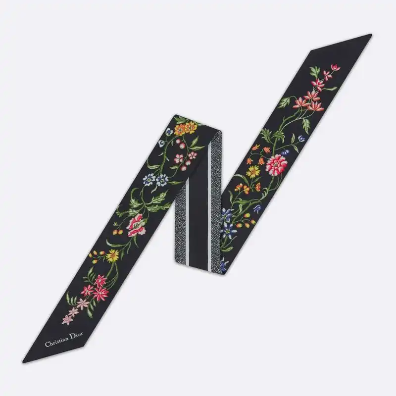 Dior Outlet Dior Mitzah Twill Petites Fleurs Motif Silk Black 0206