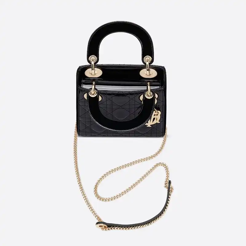 Dior Factory Outlet Mini Lady Dior Bag Patent Cannage Calfskin Black 0203